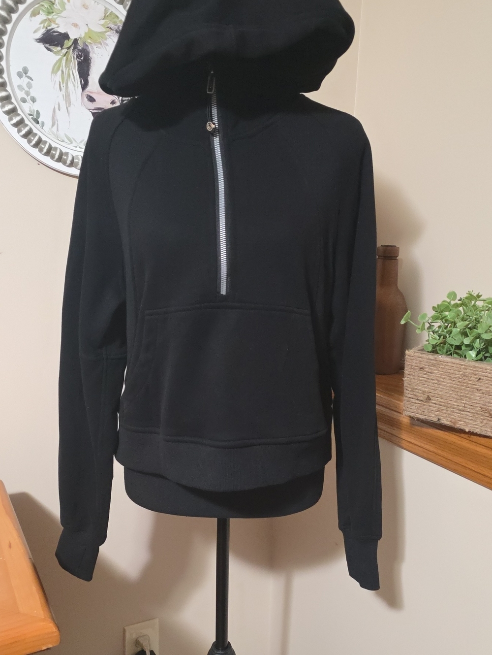 Black Half-Zip Hooded Pullover Jacket